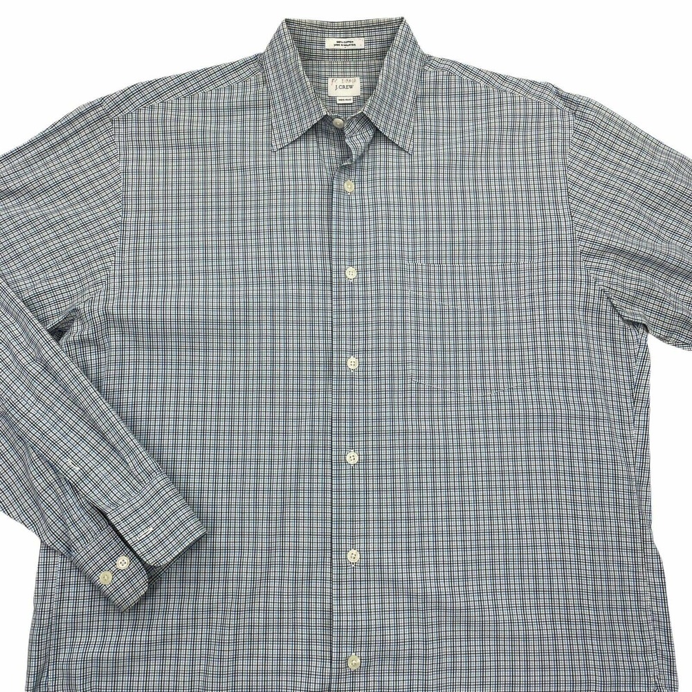 J. Crew Mens Blue Long Sleeves Collared Button Front Checks Shirts Size Medium